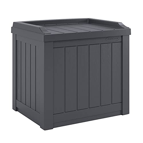 Suncast 22 Gallon Indoor or Outdoor Backyard Patio Small Durable Plastic Storage Deck Box with Attractive Bench Seat and Reinforced Lid, Cyberspace