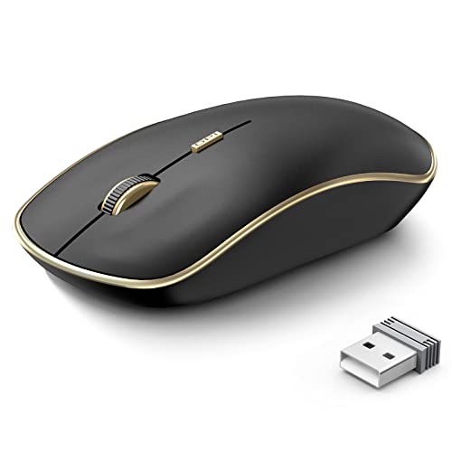 JOYACCESS J Silent Mouse Wireless, Portable Wireless Computer Mouse with 5 Adjustable DPI Levels, USB Mouse for Desktop, Notebook, MacBook, Chromebook, PC (Black Gold)