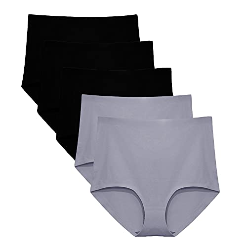 FallSweet No Show High Waist Briefs Underwear for Women Seamless Panties Multi Pack (Black3Grey2 (5 pack), M)