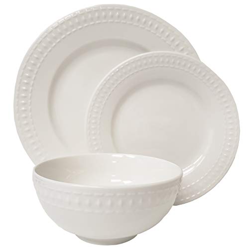 Tabletops Gallery Embossed White Porcelain Round Dinnerware - Bloom 12 Piece Dinnerware Set