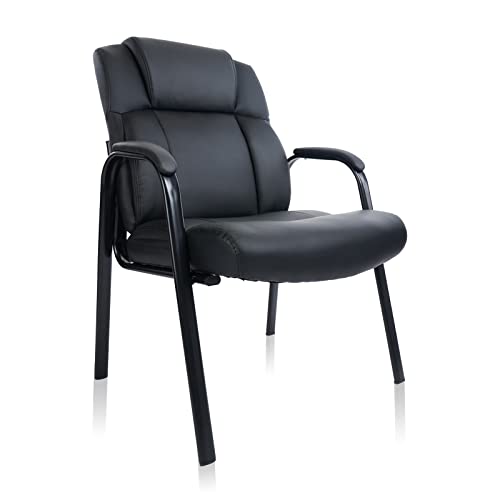 CLATINA Big & Tall 400 lb. Guest Chair, Leather Reception Chairs with Padded Arm Rest for Waiting Room Office Home and Meeting Conference-Black