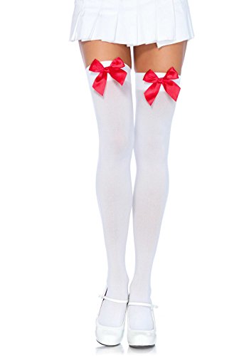 Leg Avenue womens Satin Bow Accent Thigh Highs Costume Accessories, White/Red, One Size US