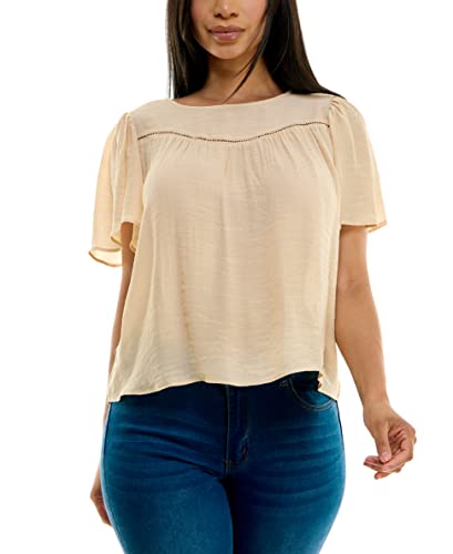 Nanette Nanette Lepore womens Flutter Sleeve Top With Faggoting Details Shirt, Warm Sand, Large US