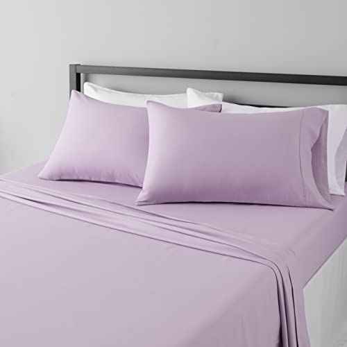 Amazon Basics Lightweight Super Soft Easy Care Microfiber 4-Piece Bed Sheet Set with 14-Inch Deep Pockets, Full, Frosted Lavender, Solid