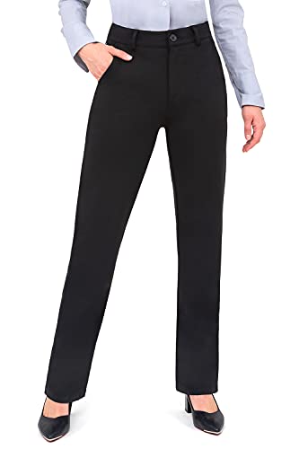 Black Dress Pants for Women Work Business Pants Tummy Control Office Straight Leg Professional Trousers Regular 31' Inseam High Waisted Ladies Slacks