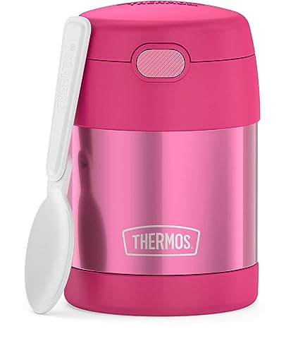 THERMOS FUNTAINER Insulated Food Jar – 10 Ounce, Pink – Kid Friendly Food Jar with Foldable Spoon