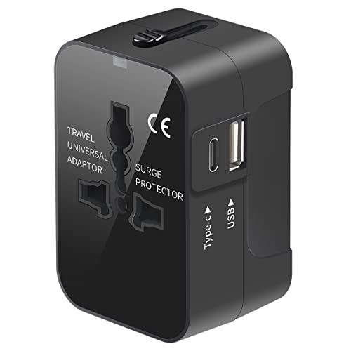 Universal Travel Adapter, International Plug Adapter with 2 USB Ports (1 USB C), Worldwide Wall Charger AC Power Plug Converter Adaptor for US to EU UK AUS Asia