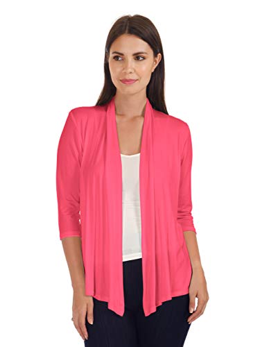 DFF Shop Women's Assymetrical Boyfriend Open 3/4 Sleeve Cardigan (Size: S- 5X), 1X, Coral