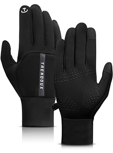 TRENDOUX Winter Gloves for Men Cold Weather Women Insulated Thin Wind Proof Lightweight Womans Glove - Slim Warm Velvet Touch Screen Fingers - Unisex Adult Working Bike Hunting - Black M