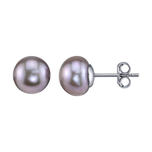 THE PEARL SOURCE 7-8mm Genuine Pink Freshwater Cultured Pearl Stud Button Earrings for Women