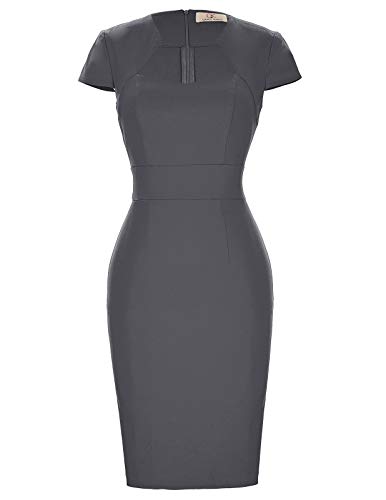 GRACE KARIN 1950's Vintage Dress Elastic Hips-Wrapped Business Pencil Dresses Dark Grey