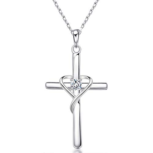 AmorAime 925 Sterling Silver Cross Necklace for Women Men 5A CZ Birthstone Necklaces Gifts for Mother's Day, Birthday or Anniversary