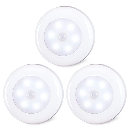 STAR-SPANGLED 3 Pack 2.8” Motion Sensor Lights Indoor AAA Battery Operated, Stick on LED Puck Light for Stairs, Under Cabinet, Closet, Cool White