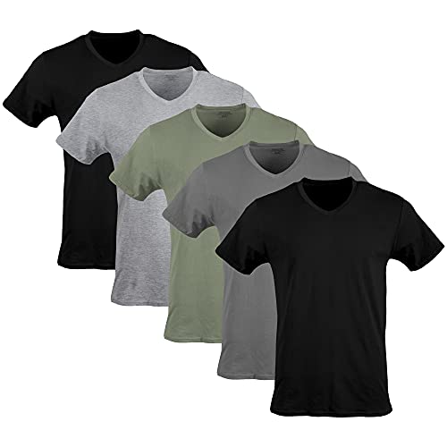 Gildan Men's V-neck T-shirts, Multipack Underwear, Black/Sport Grey/Charcoal/Military Green (5-pack), X-Large US