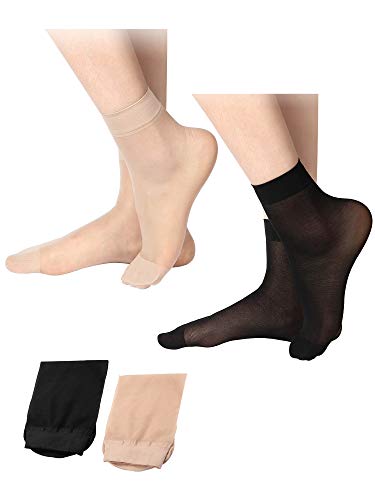 20 Pairs Sheer Ankle Sock Lady Nylon Socks for Women Ankle High Sock Sheer Stocking One Size Nude and Black