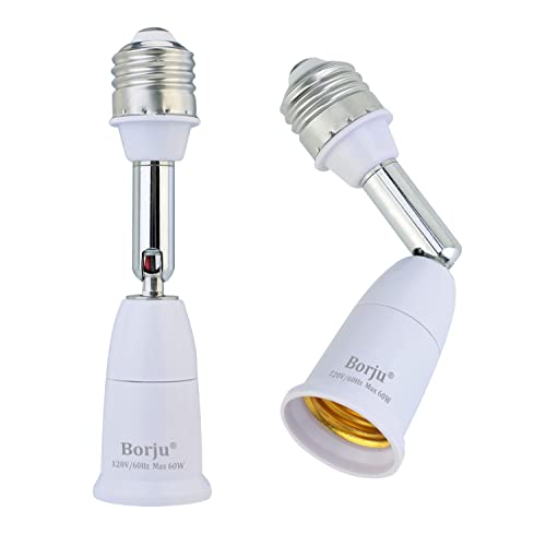 Borju Light Socket Extender [2-Pack], 4.5 Inch Light Socket Extension, 360° Adjustable Light Socket, White
