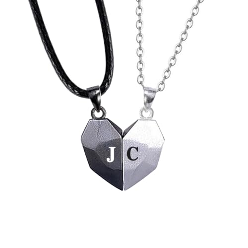 Novgarden Matching Necklace for Couples with Initial, 2PCS Personalized Half Heart Necklace Relationship Couple Necklaces for Him and Her Custom Couples Jewelry Set for Women, Men