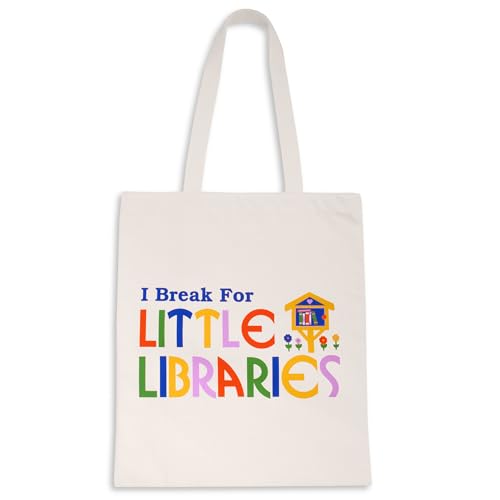 ban.do Big Canvas Bag with Shoulder Strap, Lightweight Reusable Travel Tote for Books, Beach or Produce, I Break for Little Libraries