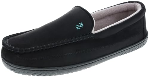 IZOD Men's Classic Two-Tone Moccasin Slipper, Winter Warm Slippers with Memory Foam, Size 11-12, Solid Black