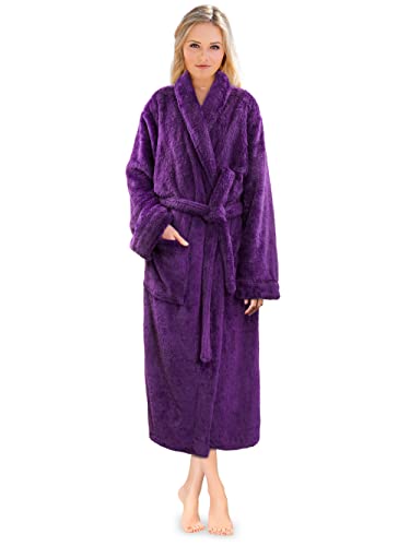 PAVILIA Premium Womens Plush Soft Robe Fluffy, Warm, Fleece Sherpa Shaggy Bathrobe (L/XL, Purple)