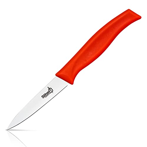 Slitzer Germany Paring Knife, German Stainless Steel Blade, 8 Inches, 3/12 Inch Blade, Red