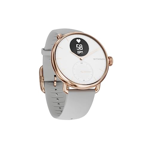 Withings Scanwatch - Smart Watch & Activity Tracker: Heart Monitor, Sleep Tracker, Smart Notifications, Step Counter, Waterproof, Android & Apple Compatible, GPS, HSA/FSA, Rose Gold White