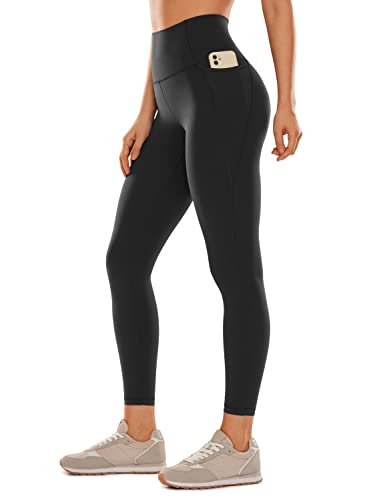 CRZ YOGA Womens Butterluxe Workout Leggings 25 Inches - High Waisted Gym Yoga Pants with Pockets Buttery Soft Black Large