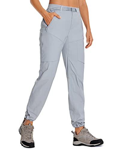 CRZ YOGA Women's Lightweight Outdoor Hiking Pants UPF 50+ Waterproof Stretch Athletic Workout Joggers with 4 Zipper Pockets Technology Gray Medium