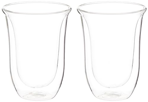 De'Longhi DeLonghi Double Walled Thermo Latte Glasses, Set of 2, 2 Count (Pack of 1), Clear, 330 milliliters