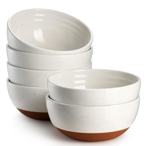 DOWAN Soup Bowls Set of 6, 23 OZ Cereal Bowls for Kitchen, Ceramic Bowl Set for Ramen, Salad, Dessert, Snack, Christmas Decor, Dishwasher & Microwave Safe, Alabaster White