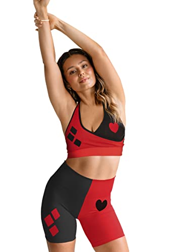 DC Comics Harley Quinn Womens Cosplay Active Workout Outfits – Biker Short and Bra 2PC Sets by MAXXIM Harley Quinn Small