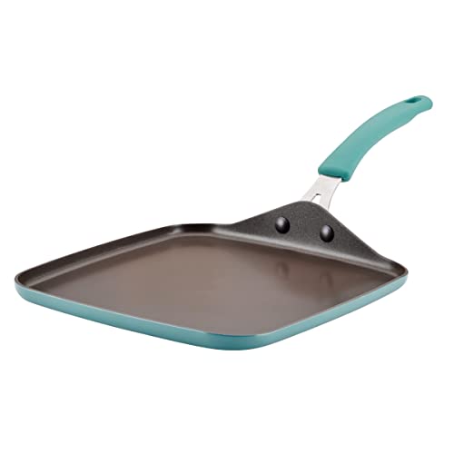Rachael Ray Cook + Create Nonstick Stovetop Griddle/Grill Pan, Square, 11 Inch, Agave Blue