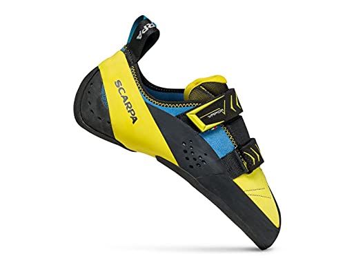 SCARPA Men's Vapor V Rock Climbing Shoes for Sport Climbing and Bouldering - Ocean/Yellow - 10.5