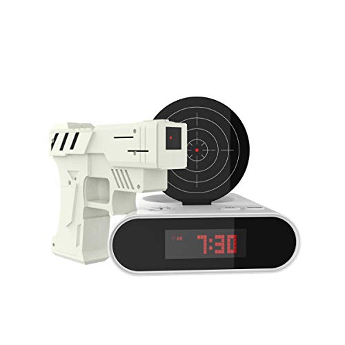 Trademark Games 72-CB340 Toy Gun Alarm Clock Game, 3.875x7.875x7, White/Black