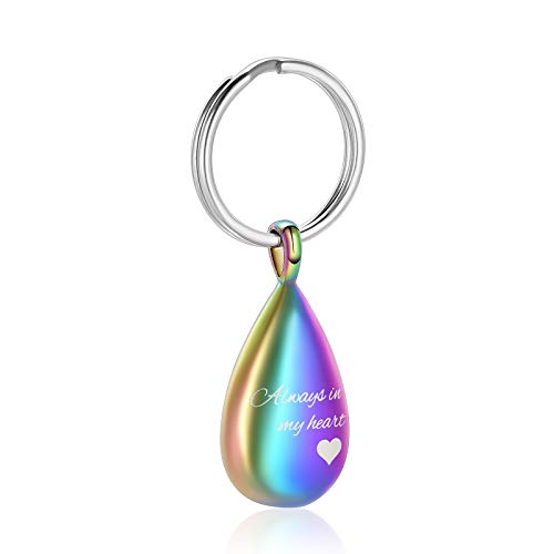 Yinplsmemory Cremation Keychain for Ashes Holder Memorial Keepsake Teardrop Locket Keychain Urn for Human/Pet Ashes (Rainbow)