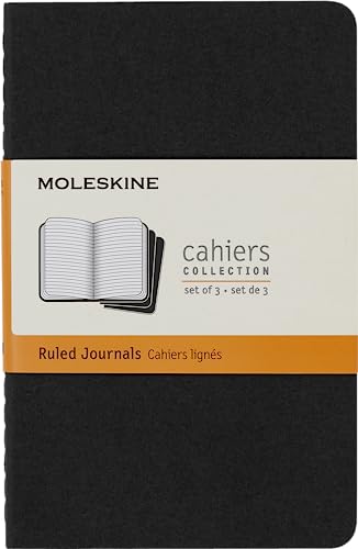 Moleskine Cahier Journal, Soft Cover, Pocket (3.5' x 5.5') Ruled/Lined, Black, 64 Pages (Set of 3)