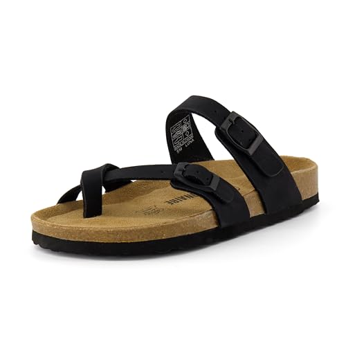 CUSHIONAIRE Women's Luna Cork Footbed Sandal With +Comfort, Black 9 W
