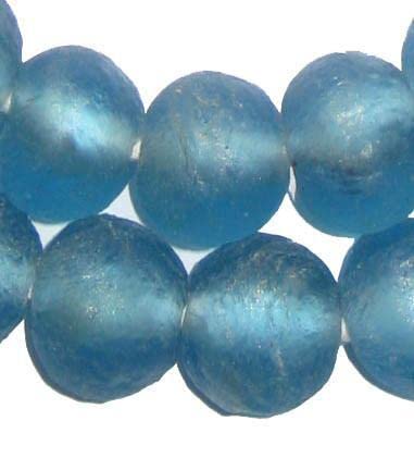 TheBeadChest African Recycled Glass Beads, Strand, for Jewelry Making, Home Decor, Handmade in Ghana (18mm, Light Blue)