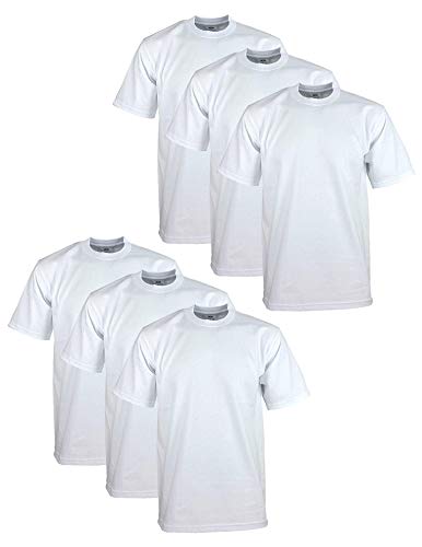Pro Club Men's 6-Pack Heavyweight Cotton Short Sleeve Crew Neck T-Shirt, White, Medium