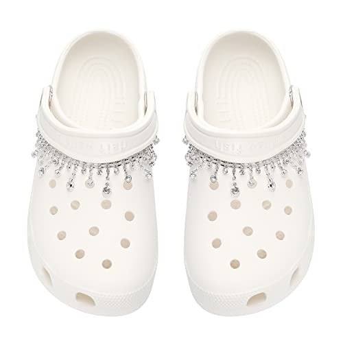 Bling Jewelry Shoe Charms for Girls, Luxury Silver Tassel Bling Shoe Chains for Women, DIY Designer Rhinestone Chain for Clog Sandals, Shoes Decoration Accessories