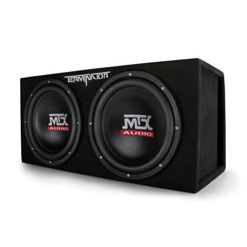 MTX Audio Dual Subwoofer Vented Enclosure with High Resolution Feature, Aviation Carpet and Floor Standing Mounting Type for Vehicle, Black