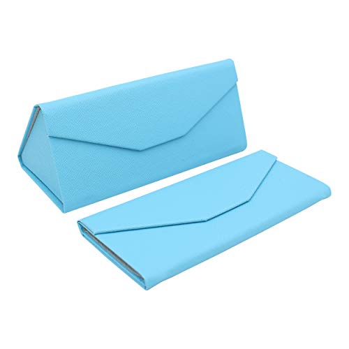 Real Sic Solid Color Eco Leather Magnetic Folding Hard Case for Sunglasses, Eyeglasses, Reading Glasses (Powder Blue)