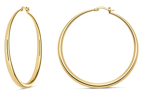 MILLA 14K Gold Hoop Earrings For Women, Silver Hoop Earrings & Rose Gold Earrings with Graduated Curvature (14K Gold Plated/Medium - 2.4 in)
