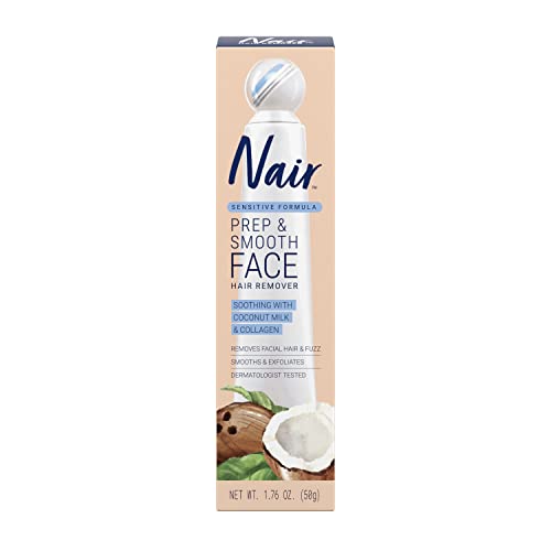 NAIR Prep & Smooth Face, Exfoliating Facial Hair Removal for Woman, Depilatory Cream, Smooth Skin Solution for Effective Hair Removal, Sensitive with Collagen for Skincare