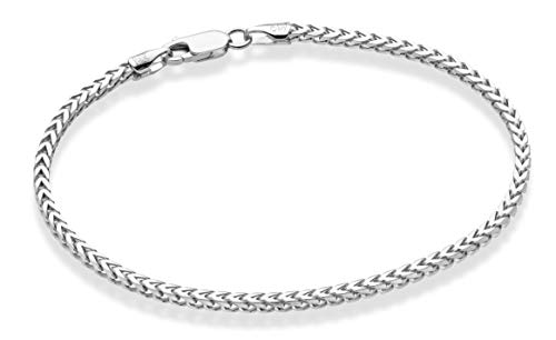 Miabella Solid 925 Sterling Silver Italian 2.5mm Franco Square Box Link Chain Bracelet for Men Women, Made in Italy (Length 8 Inches)