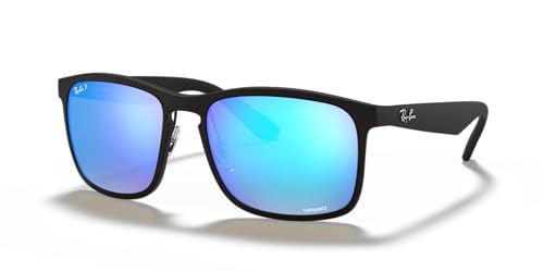 Ray-Ban Men's RB4264 Chromance Square Sunglasses, Matte Black/Polarized Green Mirrored Blue, 58 mm + 0