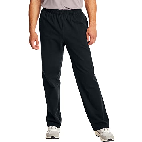 Hanes Essentials Sweatpants, Men’s Cotton Jersey Pants with Pockets, 33”, Black, Large