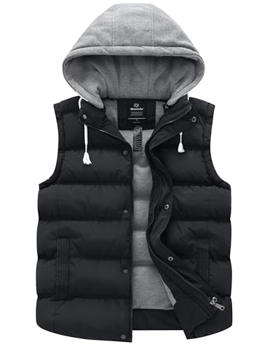 wantdo Women's Lightweight Winter Vest Quilted Puffer Vest with Hood Black Large