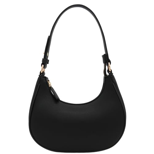 FashionPuzzle Small Crescent Shoulder Bag Underarm Purse (Black)
