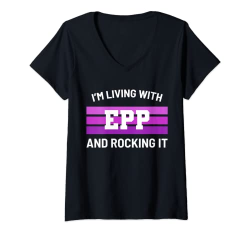 Womens EPP Awareness Shadow Jumper Porphyria Vitiligo Pink Ribbon V-Neck T-Shirt